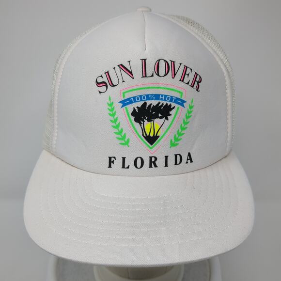 Sun Lover Florida Snapback Mesh Back Trucker Hat White One Size Speedway - Picture 2 of 9